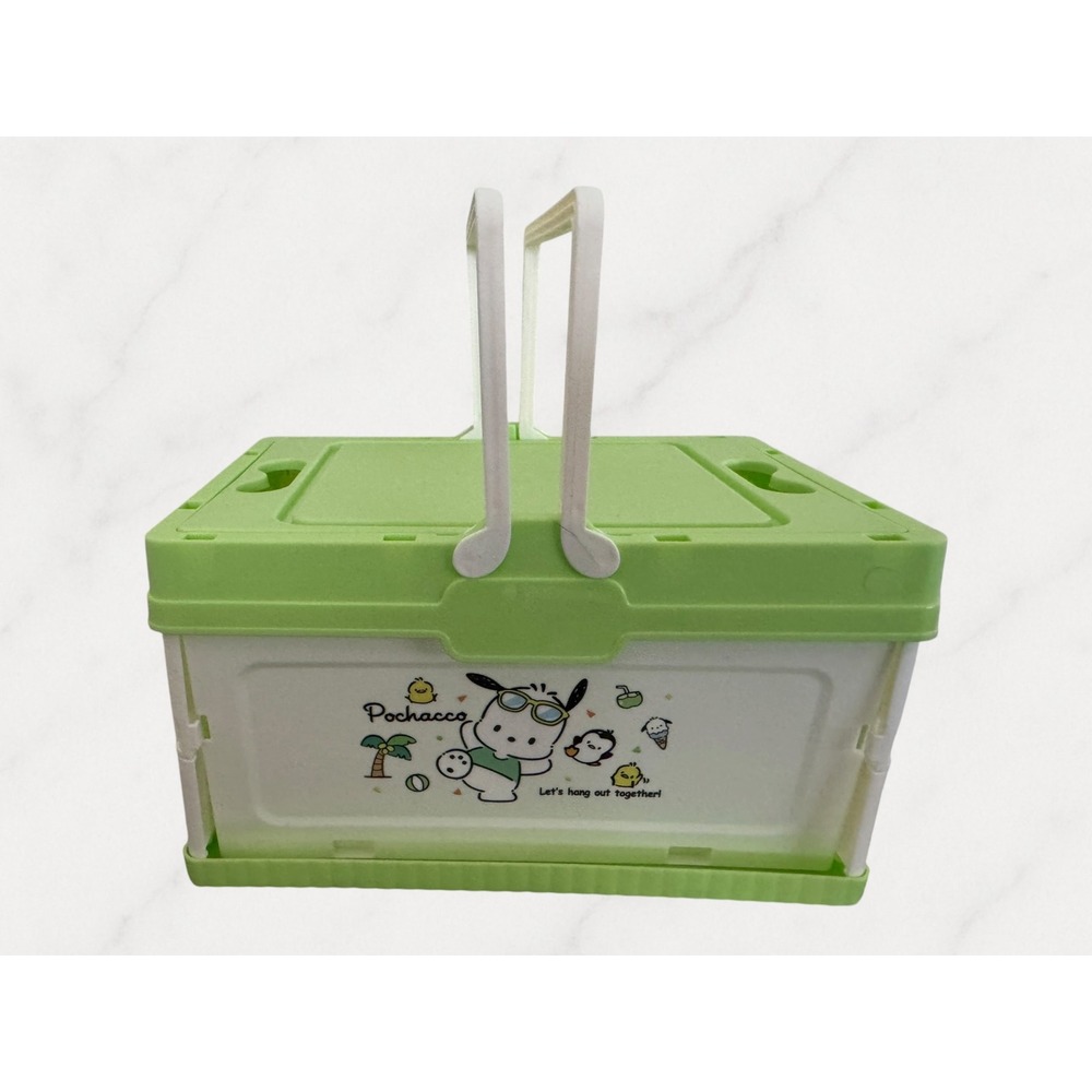 Sanrio Pochacco Collapsible Storage Basket Green White Folding Organizer Crate